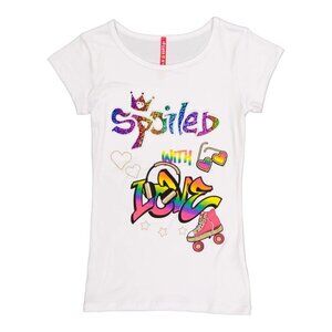 Girls Spoiled with Love‎ Embossed Foil Graphic Tee - White - Size L (6X)